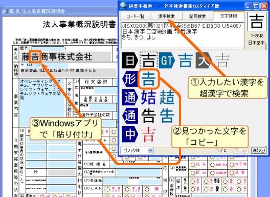 外字検索システムの画面例